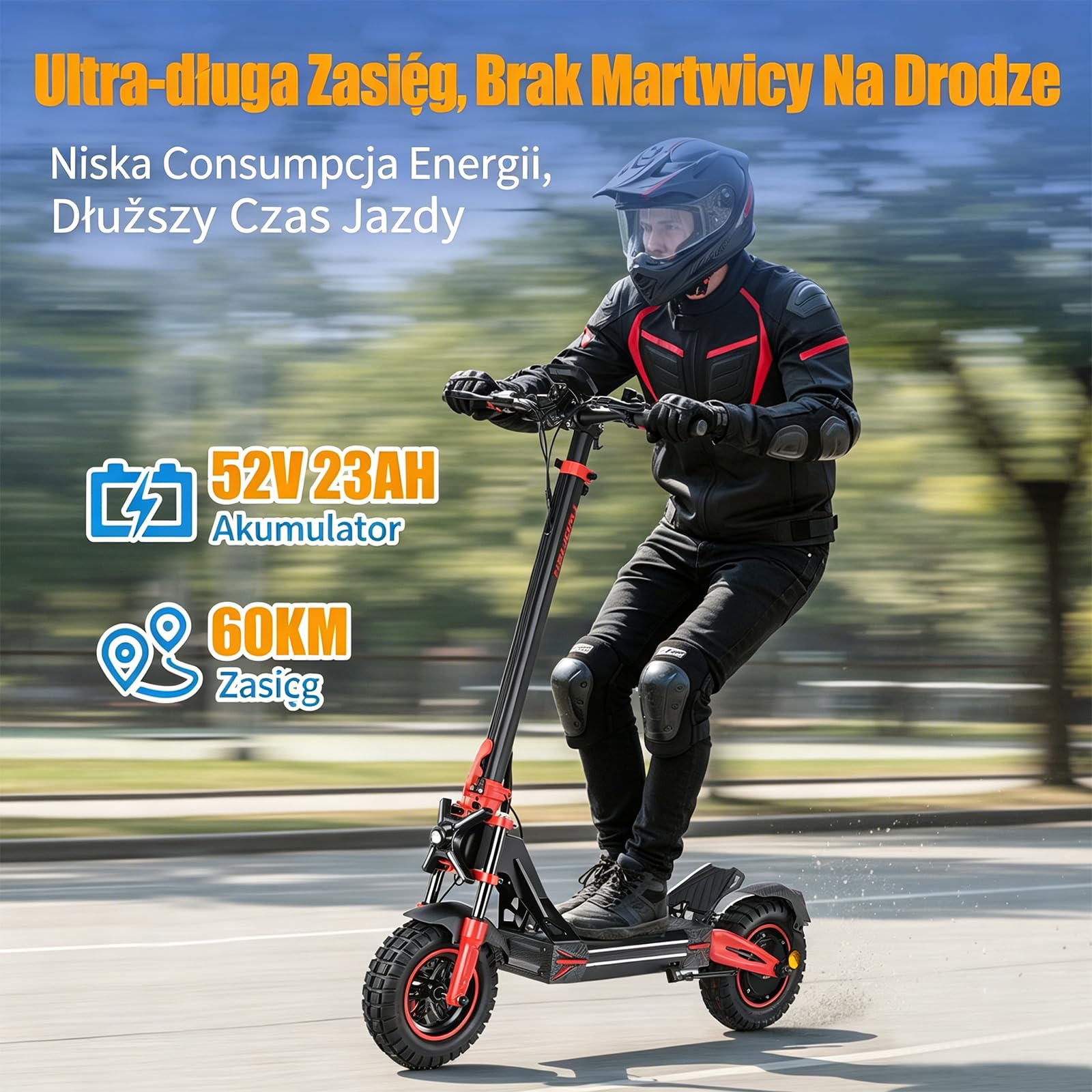 Hulajnoga Elektryczna Dla Dorosłych, 3 Ustawienia Prędkości (Ogranicznik Prędkości Można Wyłączyć), Akumulator 52 V 23 Ah, Wyświetlacz HD, Uchwyt Na Telefon, Odblokowywanie Nfc, Opony 10-Calowe