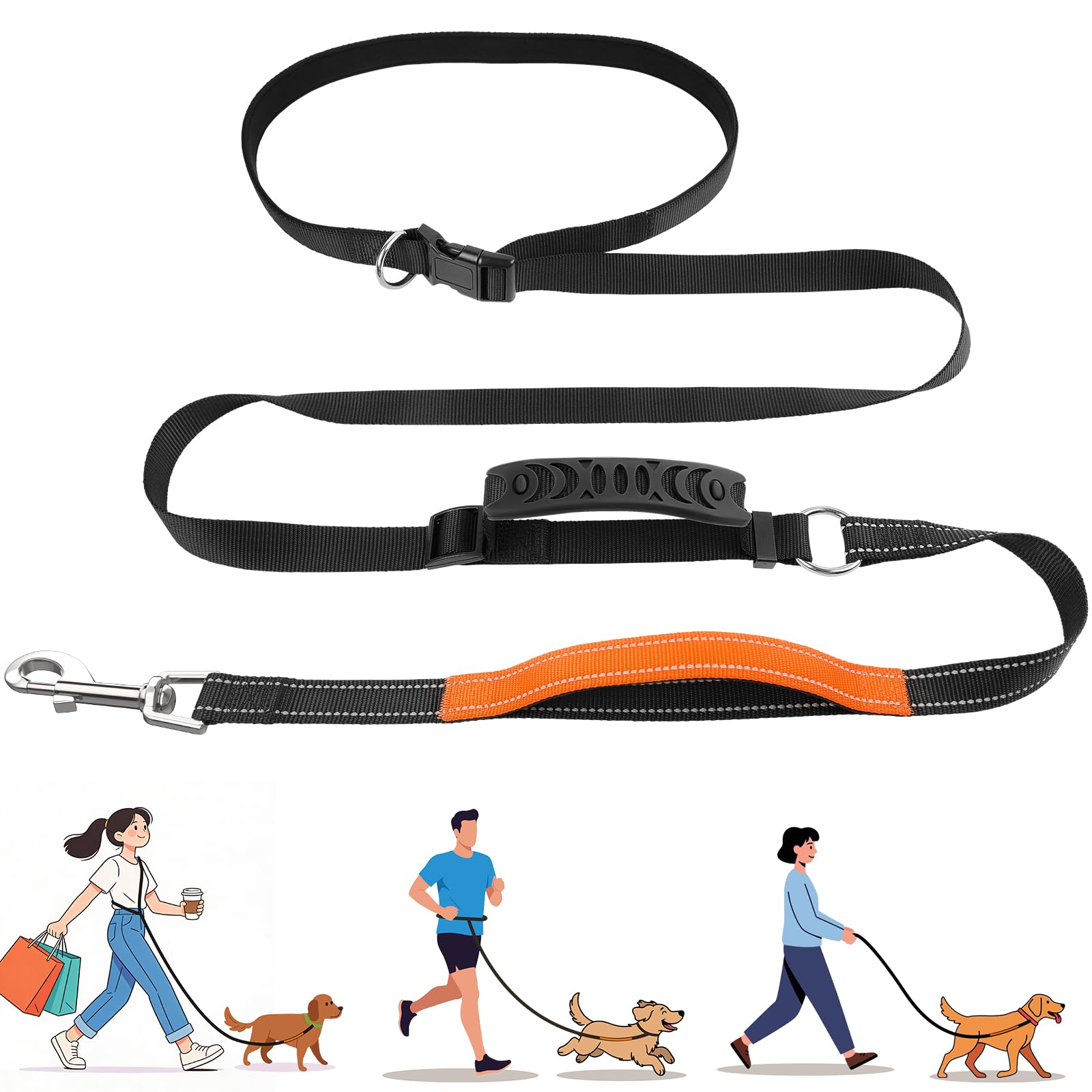 X XBEN Guinzaglio Cani Mani Libere, Multifunzionale Guinzaglio da Corsa per Cani Grande Media e Piccola, Cintura in Vita Regolabile Guinzagli per Cani con Doppie Maniglia Metallo Fibbia, 0,8-2,35 M