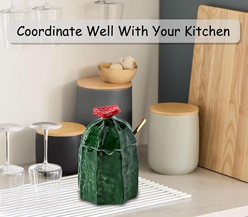 Miniatura 3 de Azucarero de cactus con tapa y cuchara Tarro de azúcar de cerámica Plato de azúcar blanco con tapa Azucarera  Decoración en relieve Elegante y