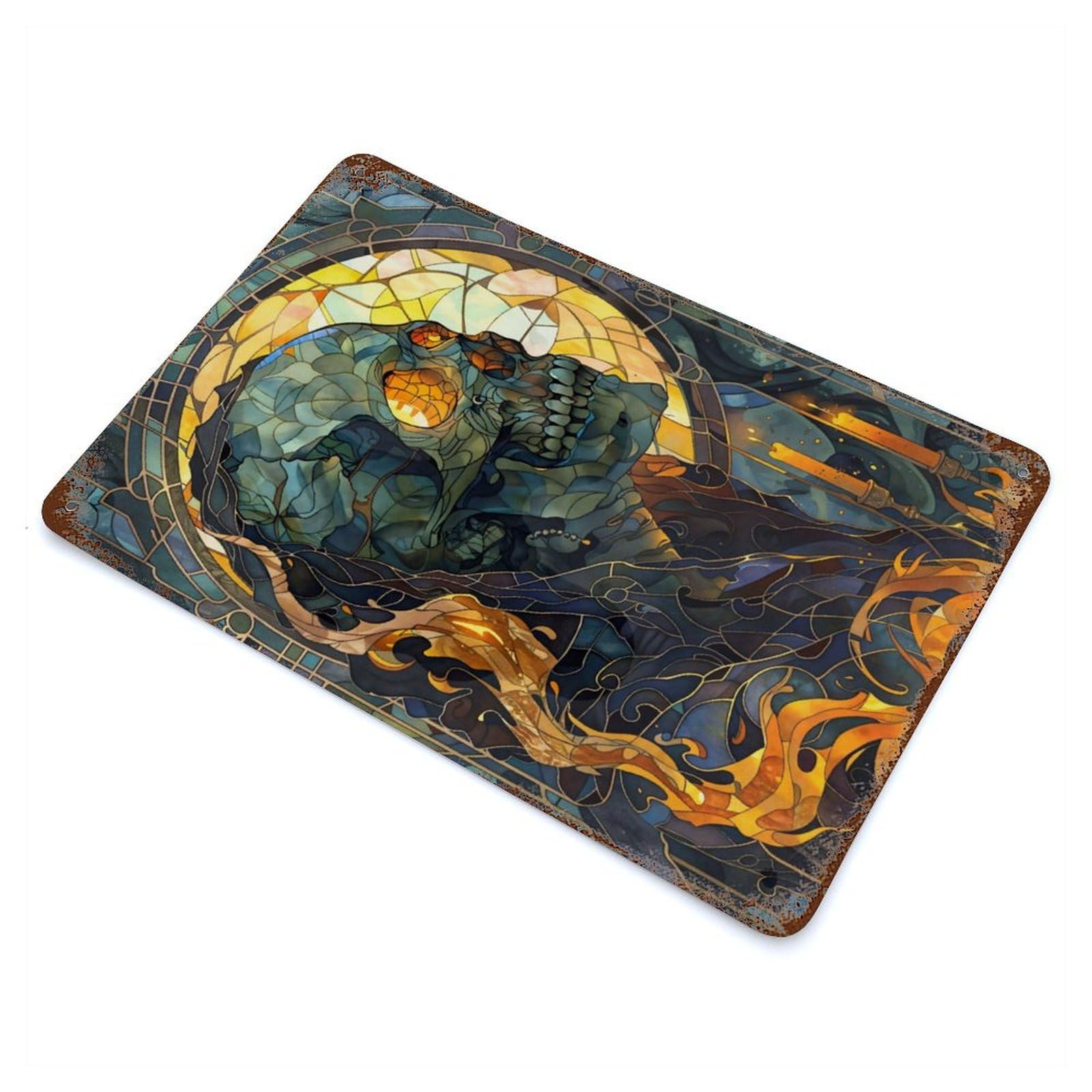 Golden Skeleton Reverie Rustic Tin Plaque 11.8"x7.9", Farmhouse Wall Decor for Shed, Workshop And Garage Wall Decor