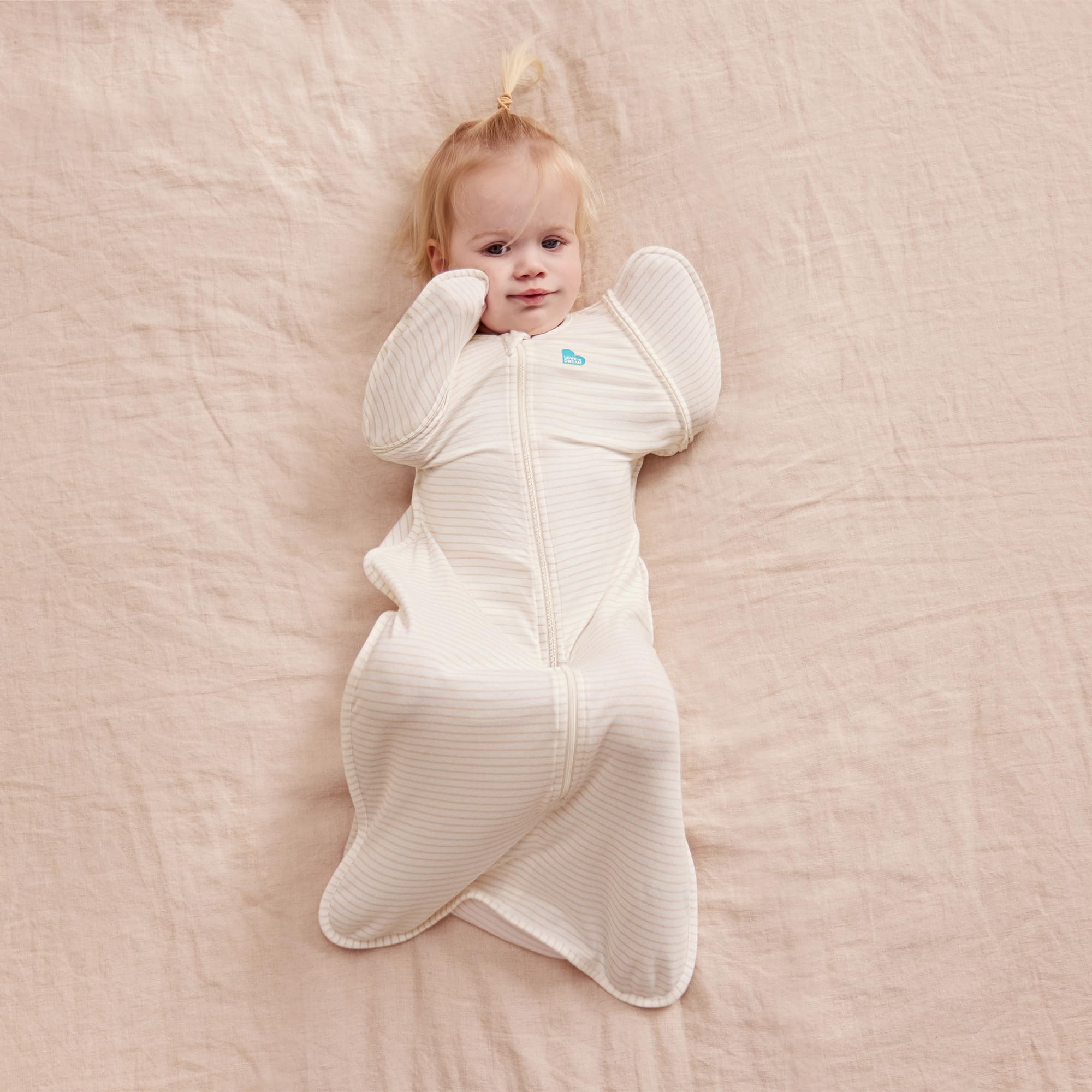 Love To Dream Swaddle Up Transition Bag, Twin Zipper, Arms-Free Baby Sleep Sack with Zip-Off Wings, Lightweight, Hip Healthy, Moderate Ideal Temperatures 24°C & 27°C, Tan, Medium (3-6 Months) 1
