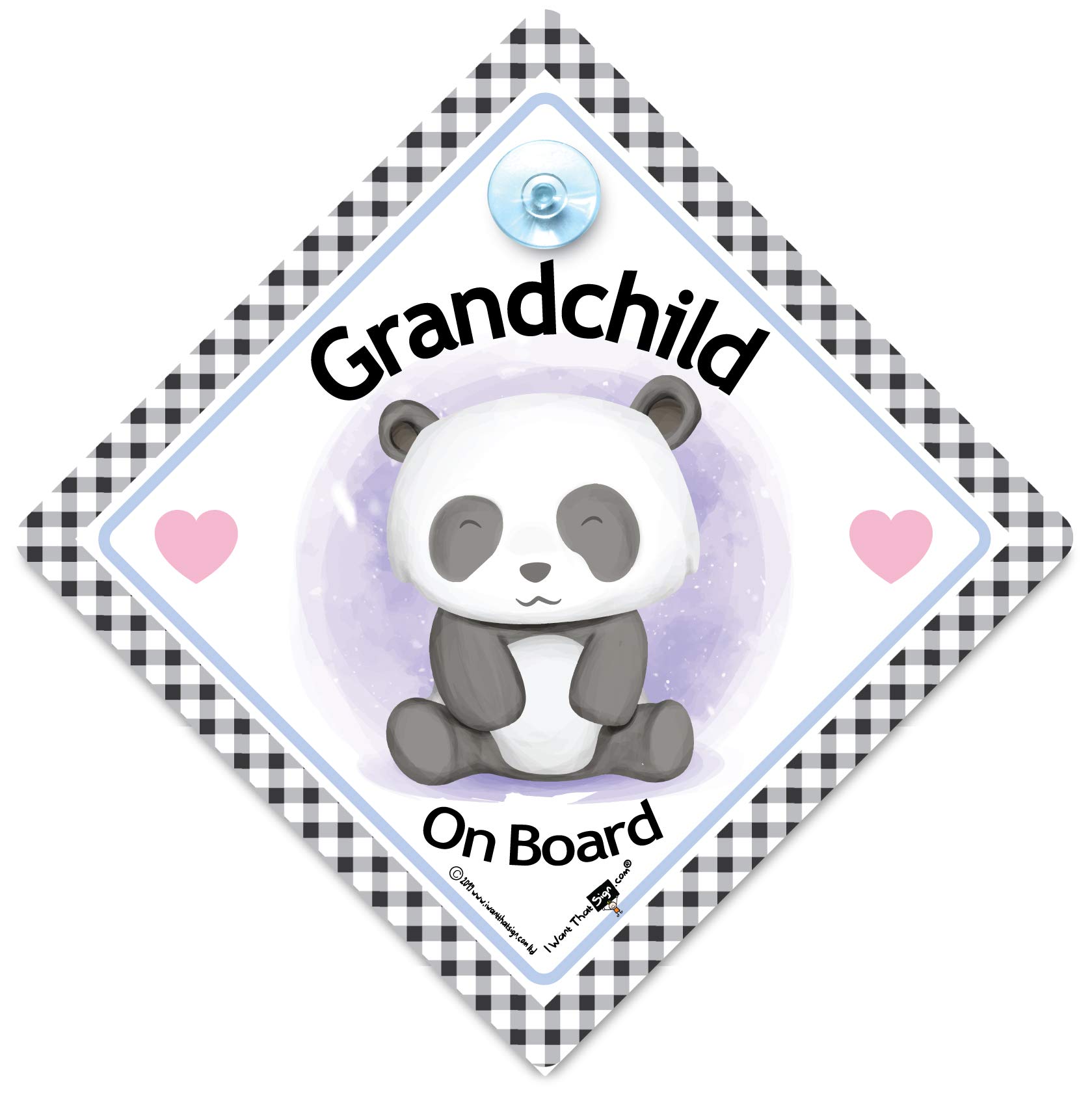 iwantthatsign.com Grandchild on Board Sign Panda, Baby on Board Sign, White, 14 x 14 cm