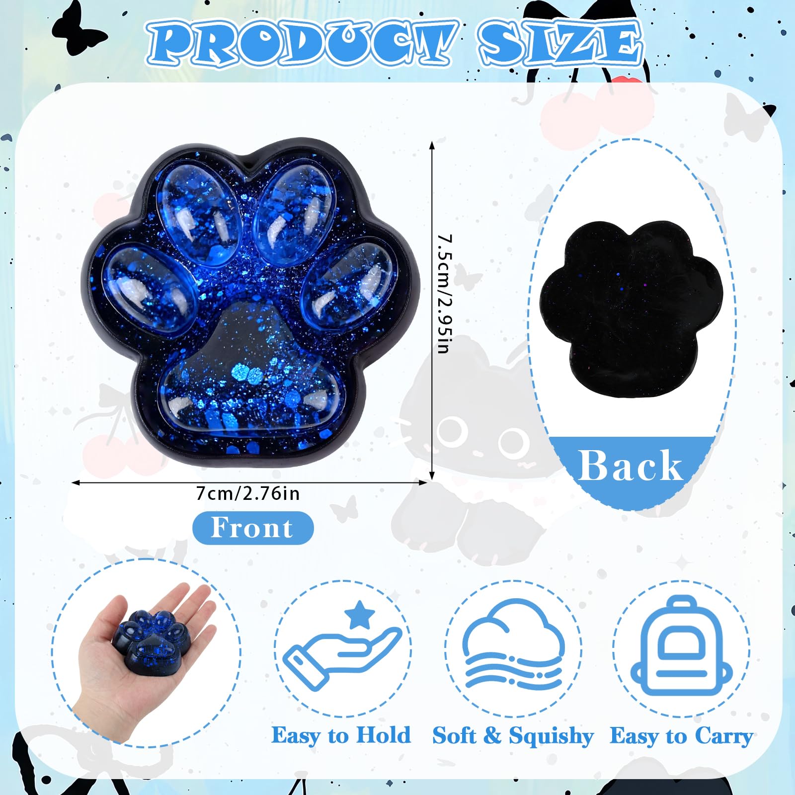 Cat Paw Squishy Stress Relief Toys, Cute Fidget Toys Squishies, Style E - Blue - Image 2