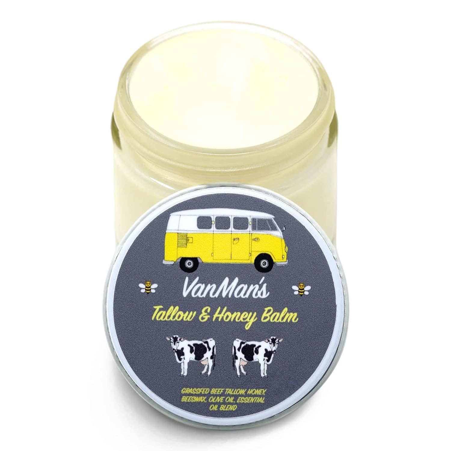 Vanman's - Tallow and Honey Balm With No Added Scent Jumbo - Beef Tallow Face Moisturizer with Grass-Fed/Finished Beef Tallow for Skin, Organic Raw Honey and Beeswax, Cold Pressed Olive Oil - 6 oz