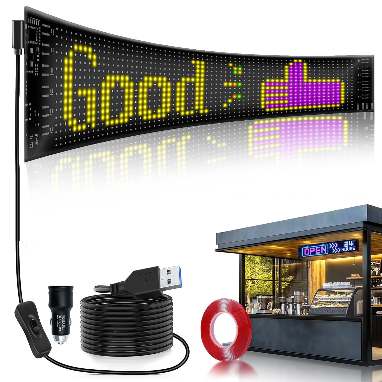 ZYNTEK Car Windshield LED Sign - Programmable Scrolling Flexible LED Screen