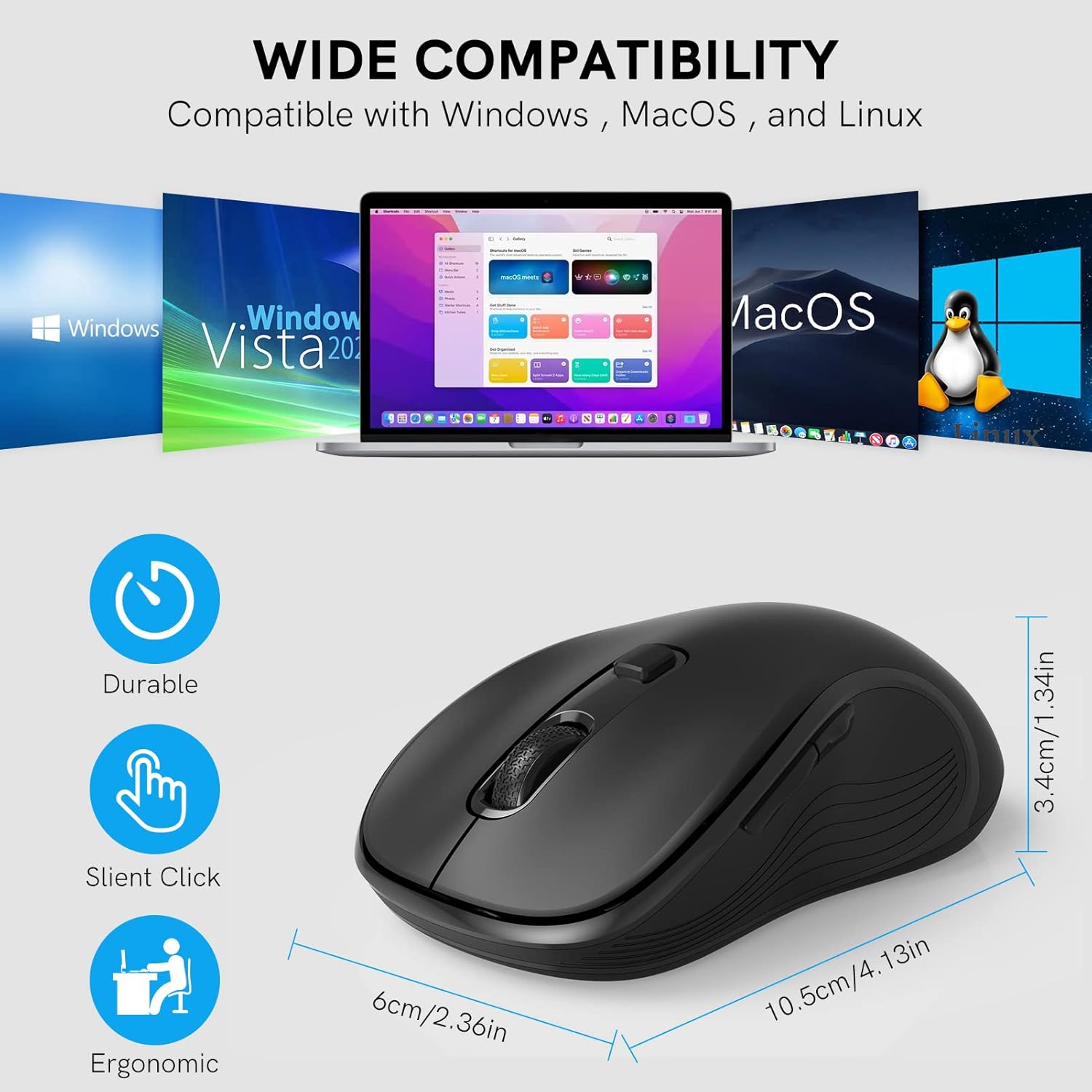 Trueque Wireless Mouse for Laptop, 2.4GHz Ergonomic Computer Mouse with Back & Forward Buttons, 3 Levels Tracking Speed, 6 Buttons, Optical USB Cordless Mice for Windows Chromebook MacBook PC (Black)