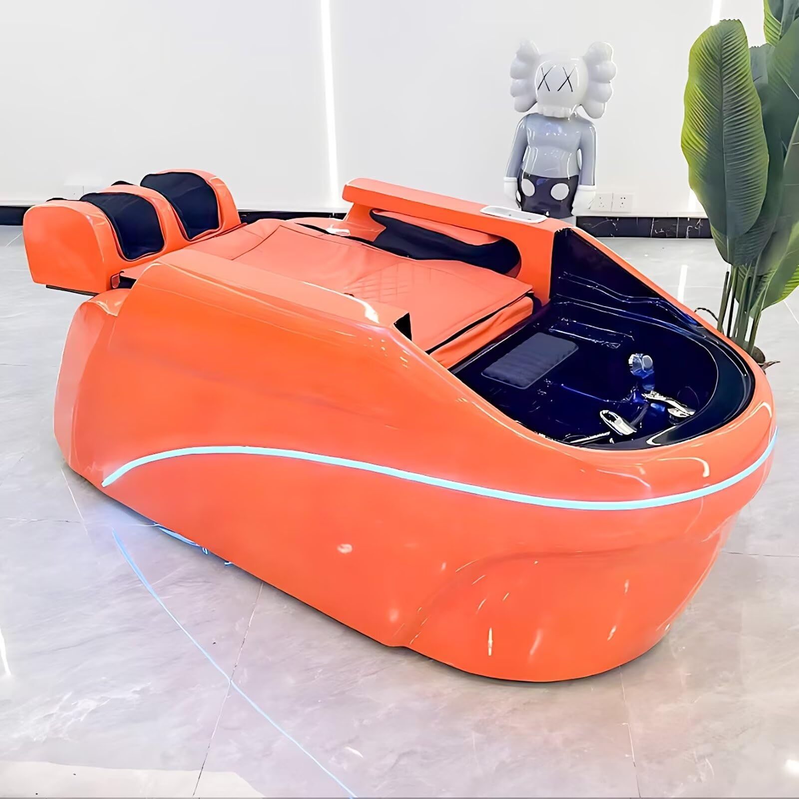 Shampoo Bed-Electric Massage Table with Orange Light Luxury Style Spa Beauty Bed and Head Spa Equipment with Massage