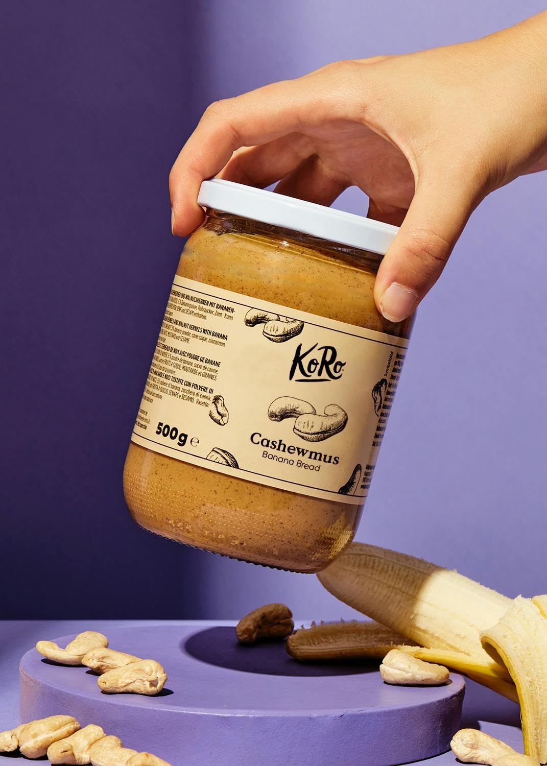 KoRo – Purée de cajou saveur banana bread 500 g – Mélange onctueux de noix de cajou et poudre de banane – Base vegan pour tartines et desserts – Alternative gourmande et originale