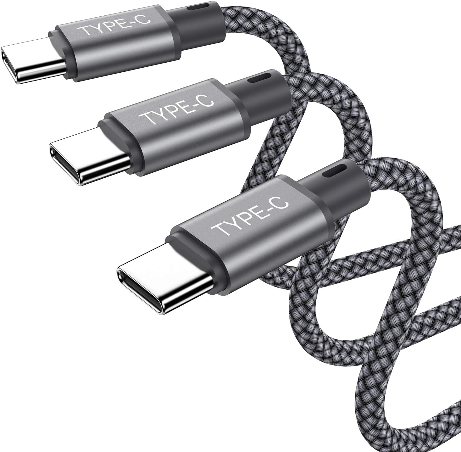 USB C to C Cable, [3-Pack 10Ft] OneKer USB Type C Fast Charging Nylon Braided Cord Compatible with Samsung Galaxy S20 Ultra Plus S20+ Note 10 10+ A80, Google Pixel 4 3 2 XL iPad Pro 2018 -Grey
