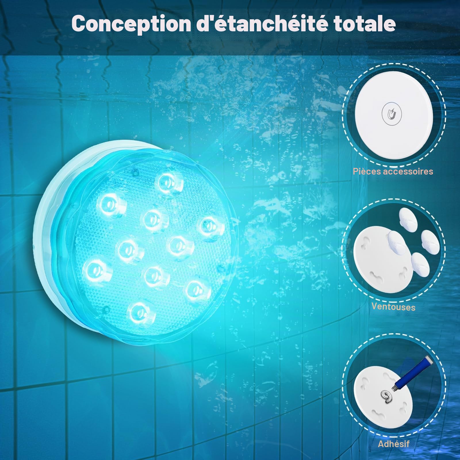 Lumière Piscine, Lampe Piscine Rechargeable Entièrement Scellée, Eclairage Piscine LED 25 Rgb Couleur, Étanche Ipx8 Éclairage Pour Plan D'Eau Convient Pour Jardin, Baignoire, Spa, Vase (1 Pc)