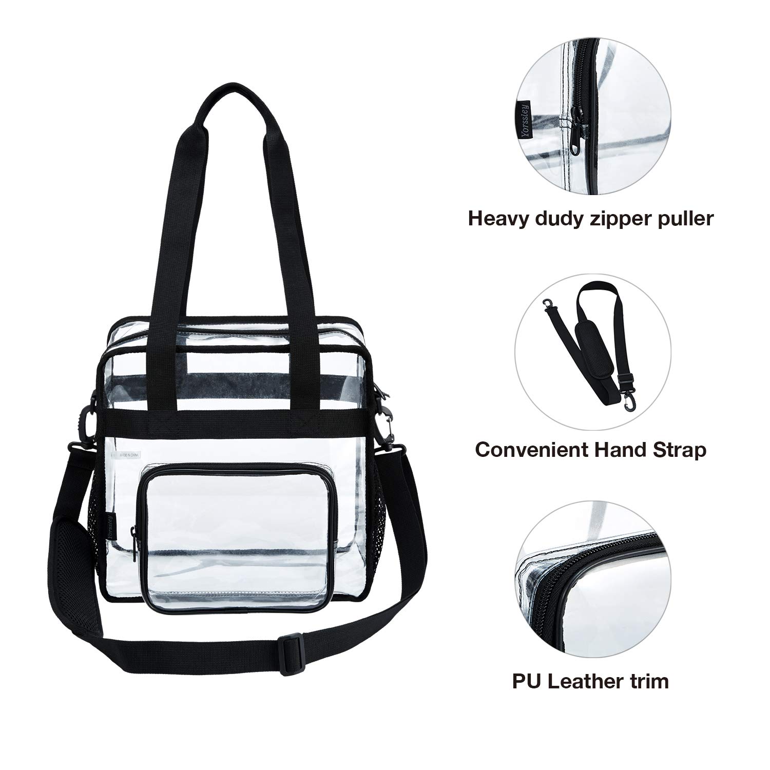 Yorssley Clear tote bag stadium approved - see through transparent plastic purse handles and shoulder for work,12x6x12 women men black 2
