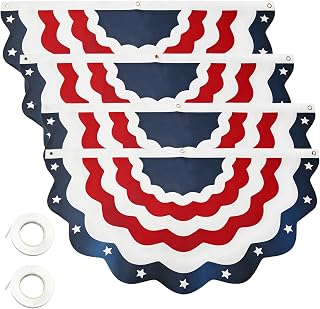 4 Pack 1.5*3ft Waterproof Patriotic Fan Bunting Flags with Ribbons