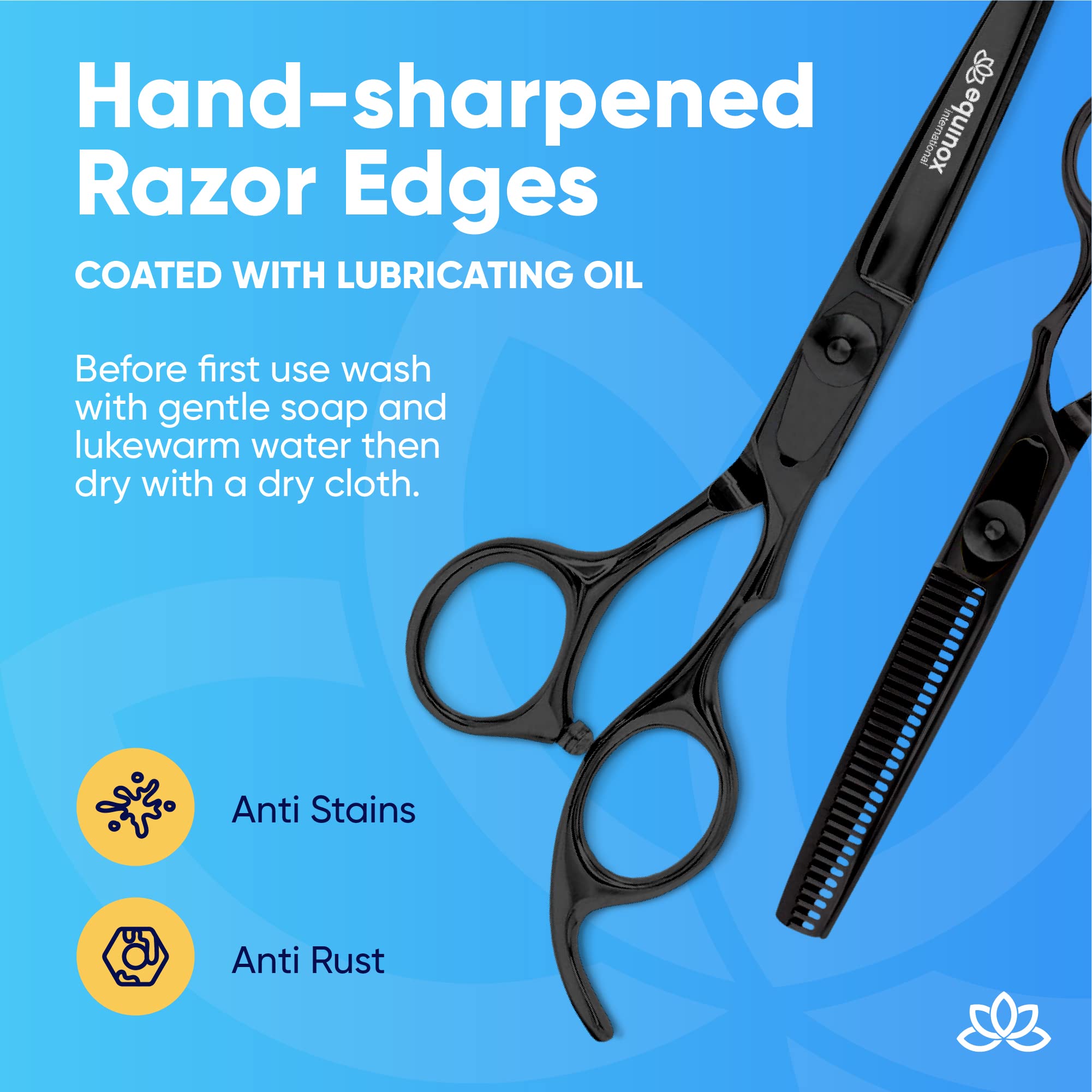 Equinox Série Razor Edge Lot de ciseaux de coupe de cheveux professionnels – Ciseaux de coiffure et de coiffeur, ciseaux à effiler – 16,5 cm – Pour homme/femme/enfant/salon et maison (noir)
