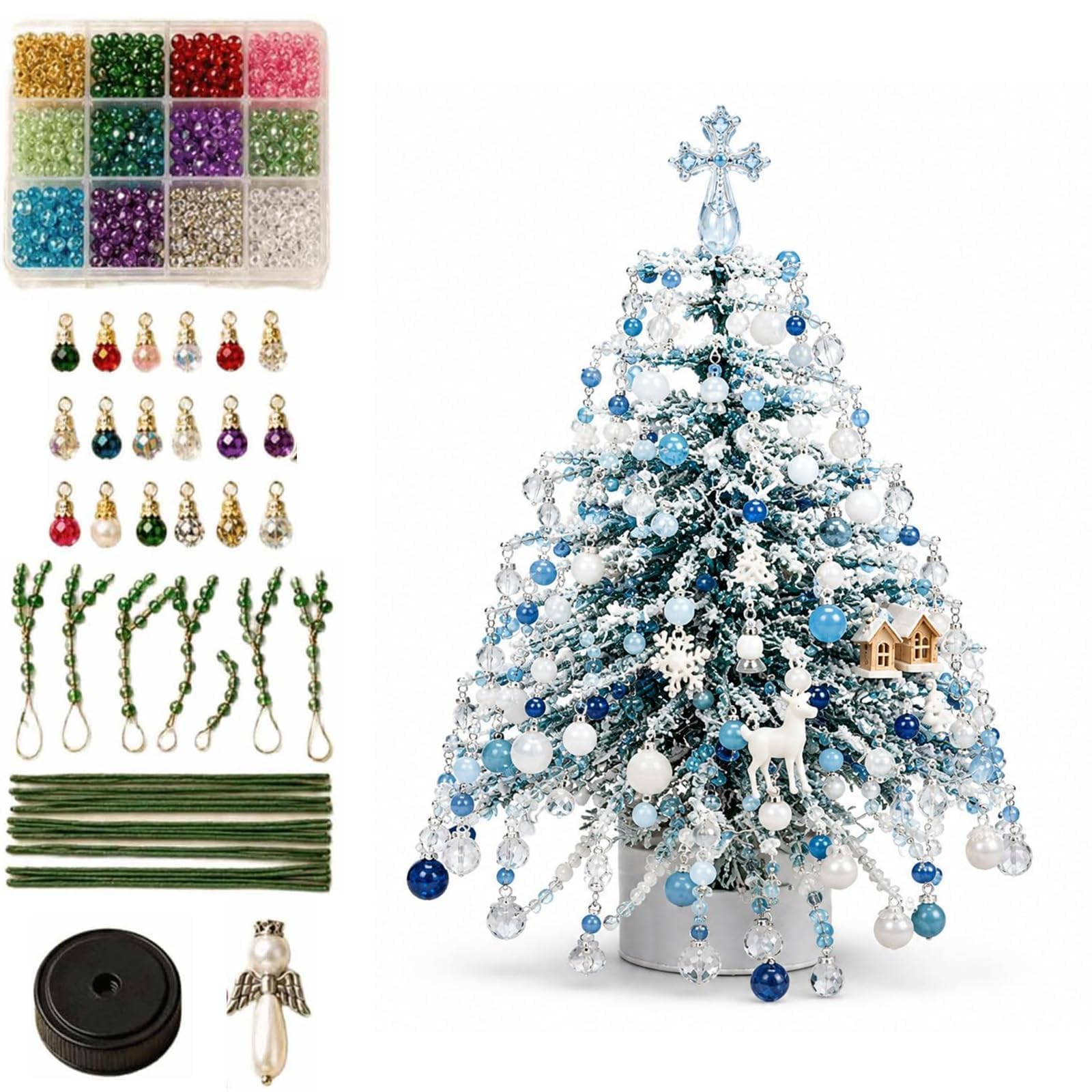 DIY Beaded Christmas Tree Kit with Lights Bead Craft Ornament Kits Colorful