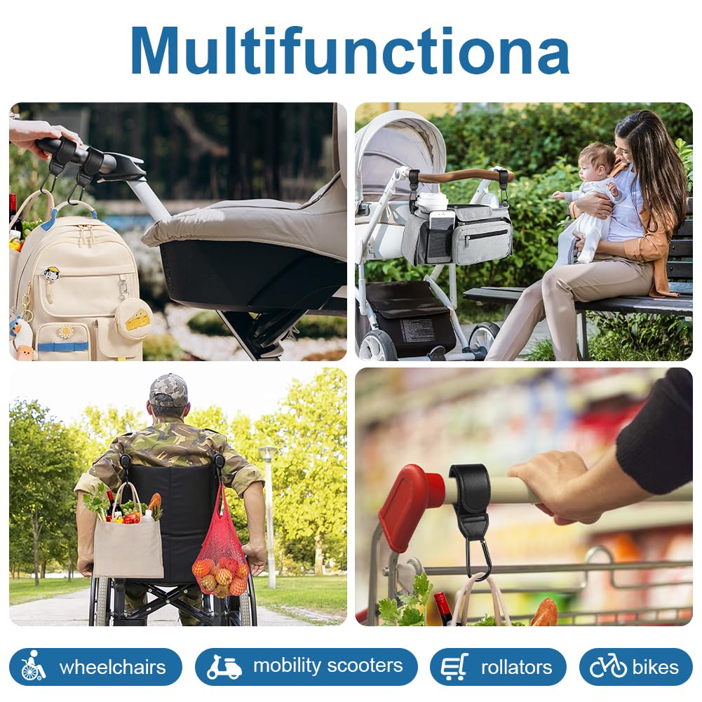 Ganci Passeggino Universali 4 Pezzi Nero Antiscivolo Fino a 5 kg Accessori in Pelle