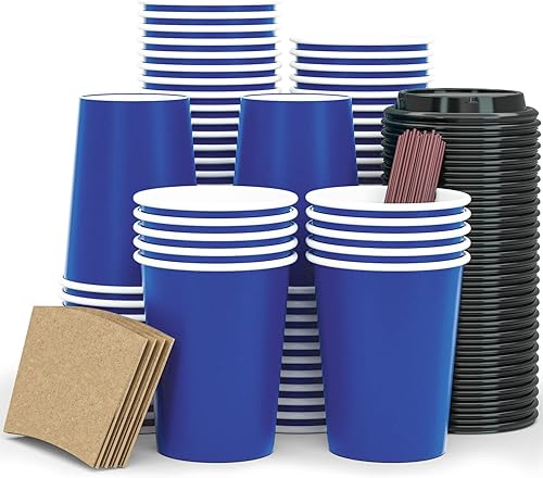 To Go - Tazas de papel de 12 onzas, paquete de 120 vasos desechables con tapas, mangas, popotes, bebidas calientesfrías para agua, jugo, café o té, disponible en Yaxa Mexico
