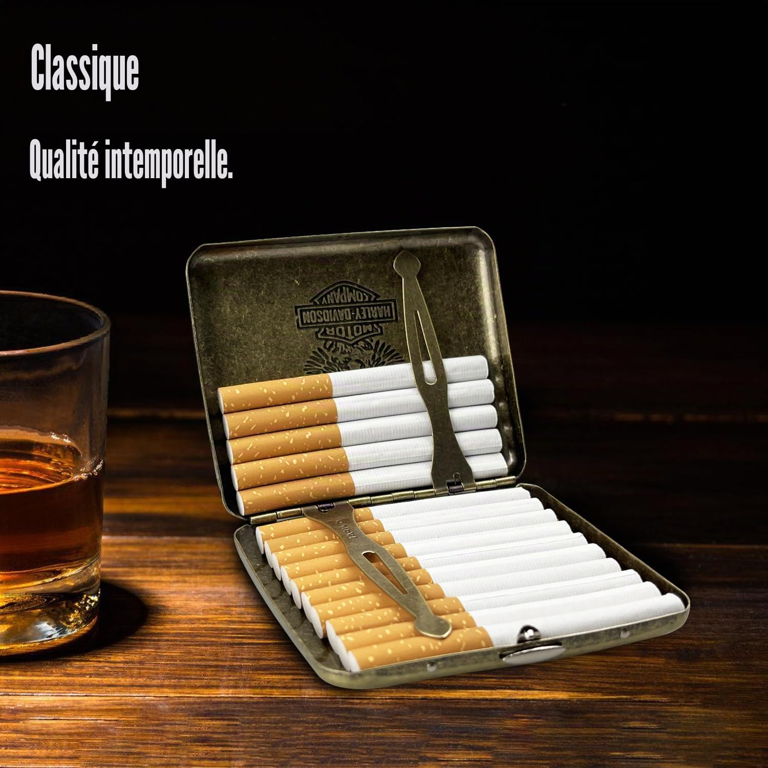 Lot de 2 étuis à cigarettes en métal - En acier inoxydable - Pour homme et femme - Vintage - Pour 20 cigarettes - Pour pantalons et poches de chemise - 85 mm