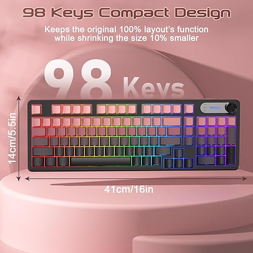 Miniatura 8 de BlueFinger Teclado RGB para juegos, teclado USB con cable de 98 teclas con retroiluminación arcoíris, perilla de volumen y pantalla, escritura