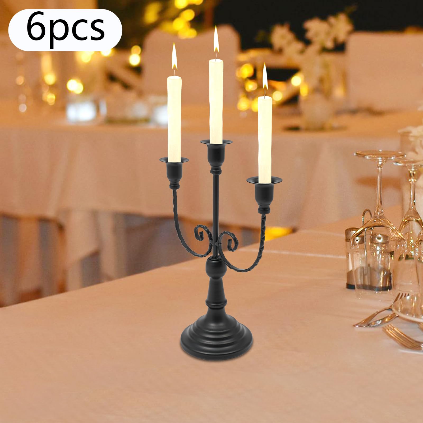6PCS Kerzenständer Schwarz | Kerzenhalter für Stabkerzen Halloween | Kandelaber Kerzenhalter | 3-Armig Kerzenleuchter für Kegelkerzen | Kerzenständer Metall | Kerzenleuchter Mehrarmiger Vintage