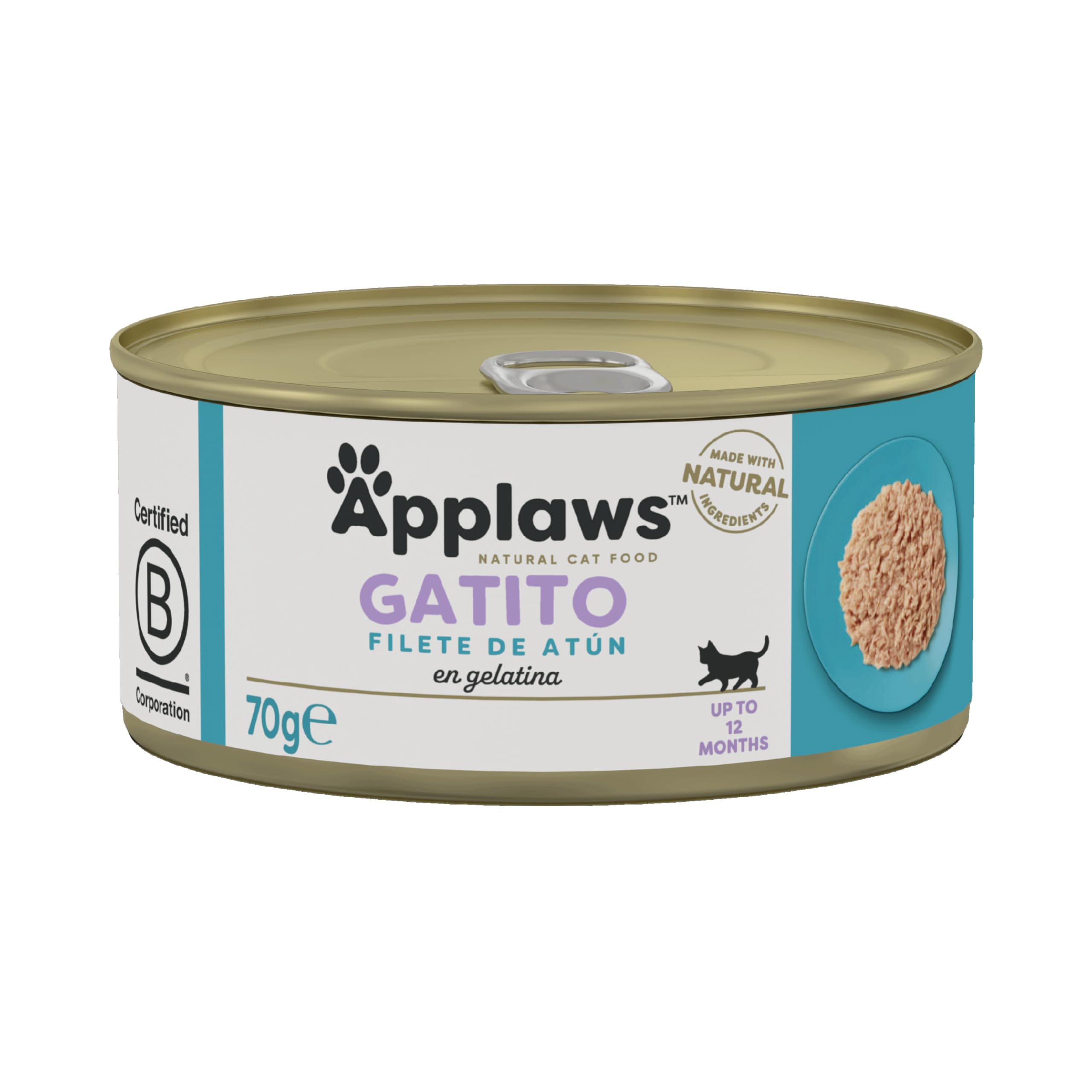 Applaws Natural Wet Kitten Food, Atún en Jelly Tin, 70g (Pack de 24) (Embalaje puede variar)