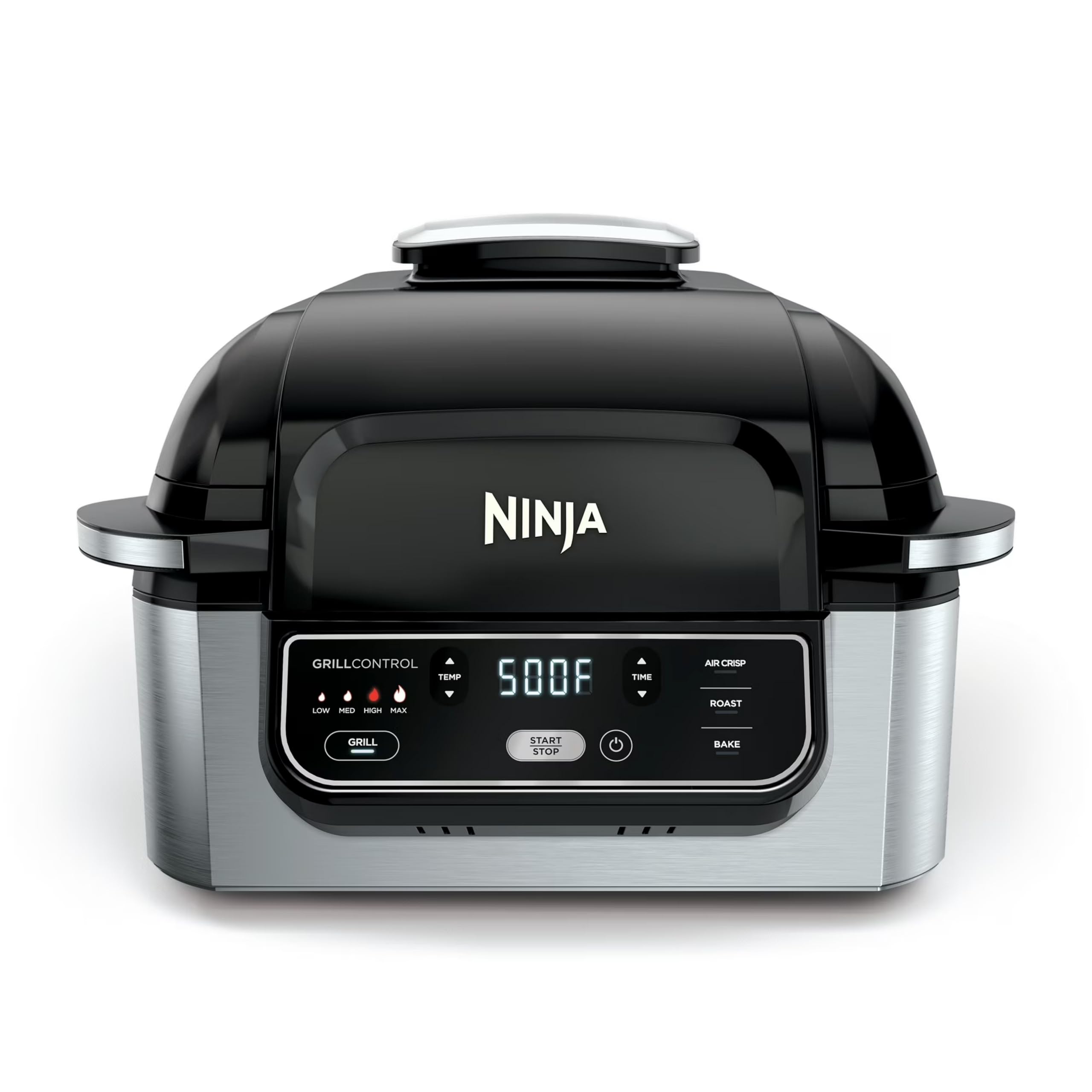 Ninja AG300 4-in-1 indoor grill with air crisp and roasting in silver and black