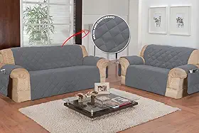 Kit capa protetor de sofá 2 e 3 lugares matelado lavavel com porta objetos na lateral (Cinza)
