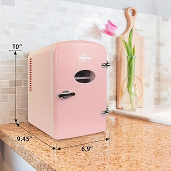 Koolatron Retro Mini Fridge For Bedrooms 12V Portable Cooler Refrigerator 4L Small 6 Can Table Top Quiet Mini Fridges For Skincare Food Drinks Kids Home Car & Travel Black [Energy Class A]