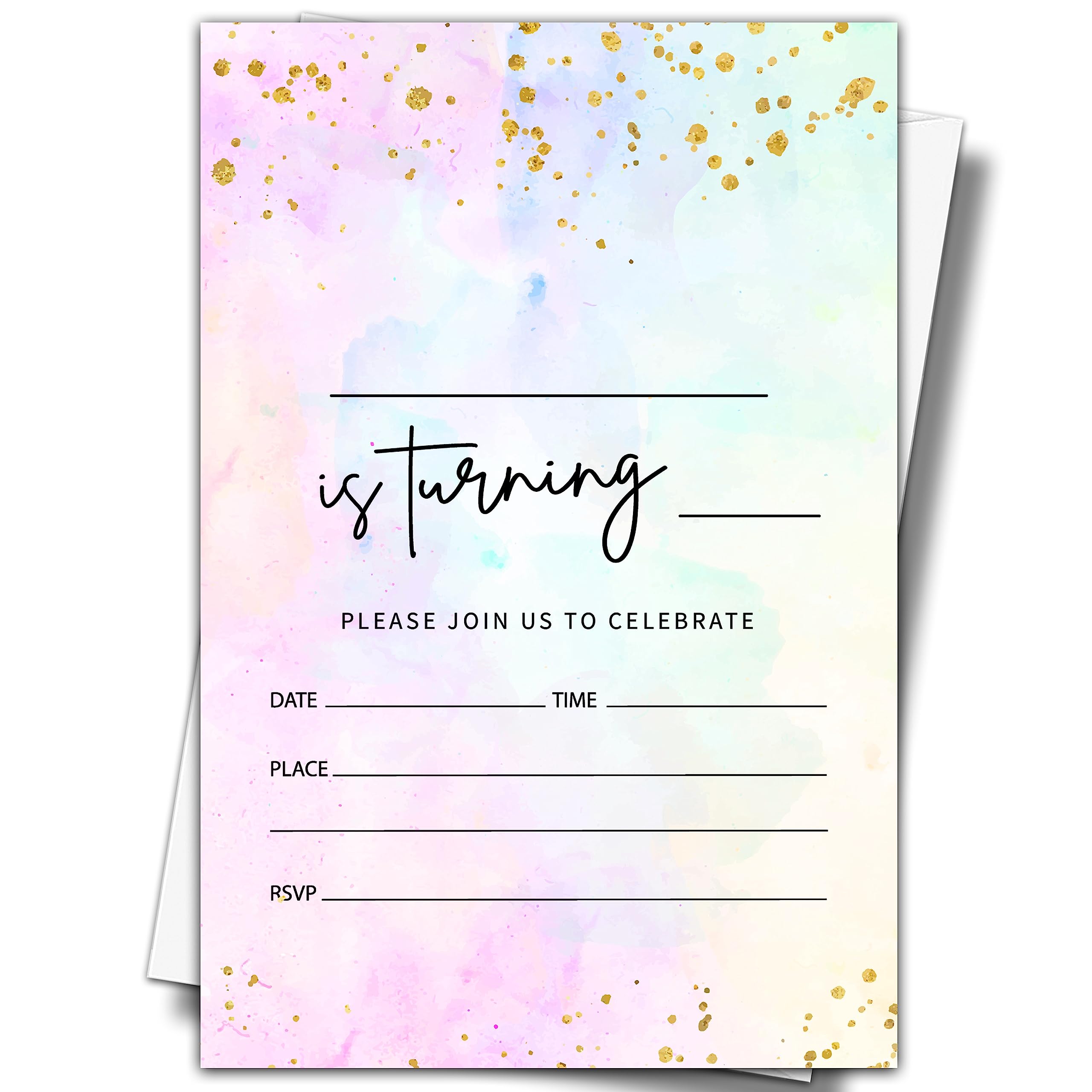 YSTEP Tie Dye Birthday Party Invitations, 20 Invite Cards with Envelopes, 4" x 6" Glitter Sprinkles Birthday Invites for Boys Girls Party Supplies -