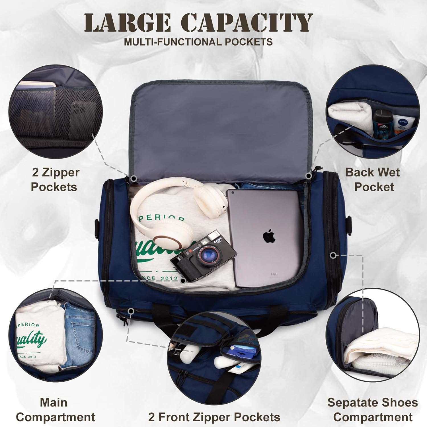 Tactical Duffle Bag For Travel Expandable 52L Large Duffle Bag For Men Gym Duffel With Wet Pocket Multi-Functional Carry On Bags Weekender Overnight Bag Organizer Duffel Bag For Travel - Image 3