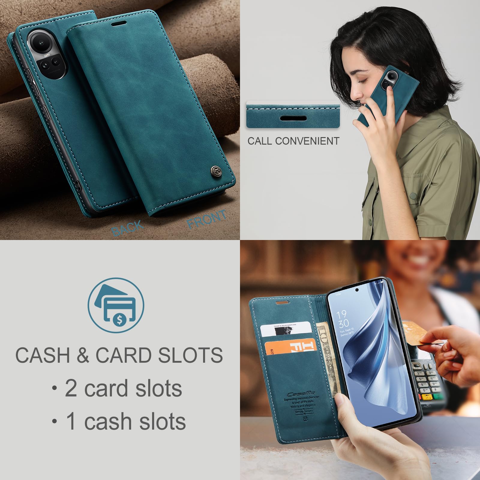 Custodia Portafoglio in Pelle PU Compatibile con OPPO Reno 10 5G Global, Cover con Chiusura Magnetica, Tasche per Carte e Funzione Stand (Azzurro chiaro