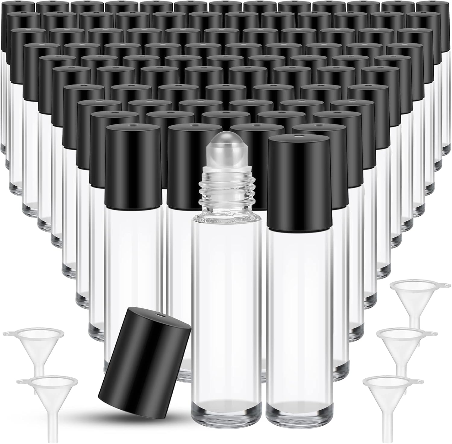 Sumind 150 Pack 10ml Clear Glass Essential Oil Roller Bottles with Stainless Steel Balls & 5 Funnels - Leakproof Travel Size