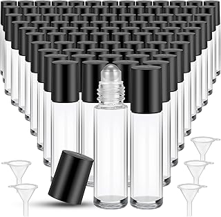 Sumind 150 Pcs Essential Oil Roller Bottles 10 ml Glass Roller Bottles with Stainless Steel Roller Balls Empty Bottles Leak Proof Roll on Bottles with 5 Funnel for Travel Perfume Essential Oil (Clear)