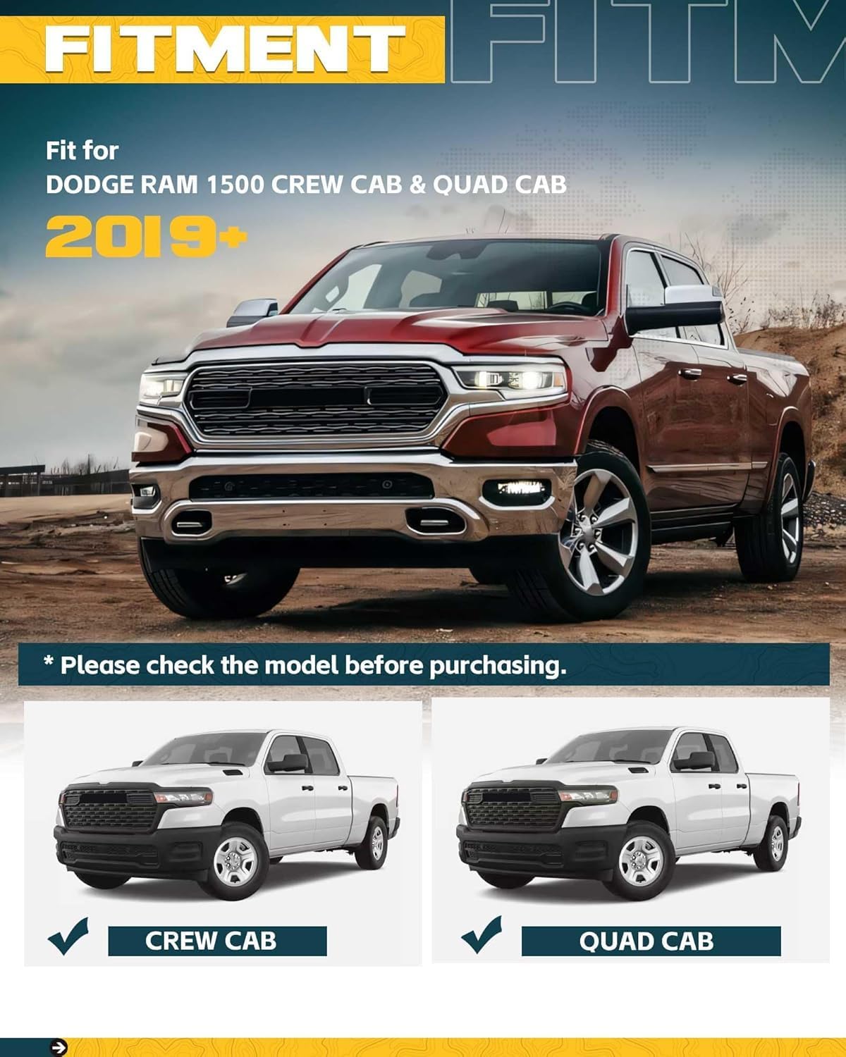 6" EZ Side Steps Fit for 2019-2026 Dodge Ram 1500 Crew Cab Quad Cab, No Drill Truck Aluminum Running Boards, 350 lbs Per Panel Black Nerf Bars Ram Accessories