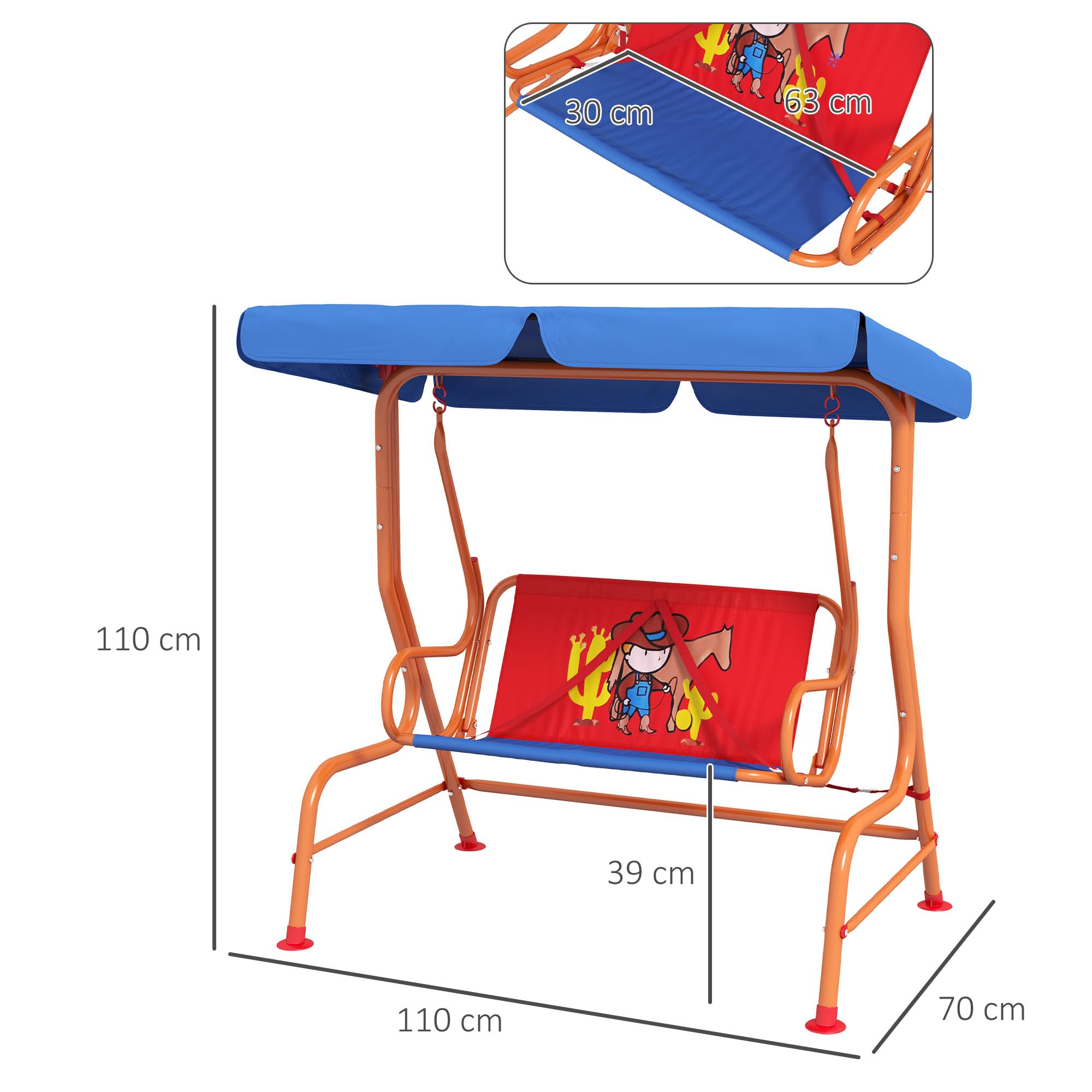 Outsunny Chaise balançoire 2-Places avec auvent réglable Rouge et Bleu