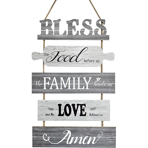 Bless the Food Before Us for Kitchen Signs Wall Decor, Gray Rustic Dining Room Deco...