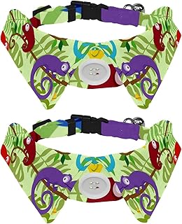 Hundehalsband mit Fliege und Glöckchen, farbige Chamäleons, Reptilien, Eidechsen, tropisches Blättermuster, verstellbares Revers-Design, Katzenfliege, Halsband für kleine Haustiere, 2 Stück product image
