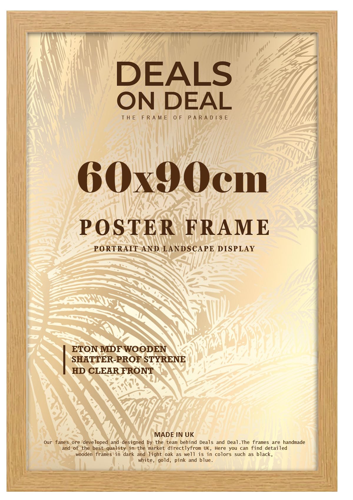 DEALS ON DEAL® Large Oak Poster Frame 60x90 cm Picture Frame Jigsaw Puzzle | Mdf Wooden 90 x 60 cm | Solid Mdf Hd Clear Front | Vertical or Horizontal