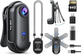 BOBLOV W4 64GB Mini Body Camera, Wearable Camera with 360°Rotatable Clip & Magnetic Clip, 120 Minutes for Recording, Easy to Use for Lecture, Traveling, Pet Walking and Outdoors Activitie