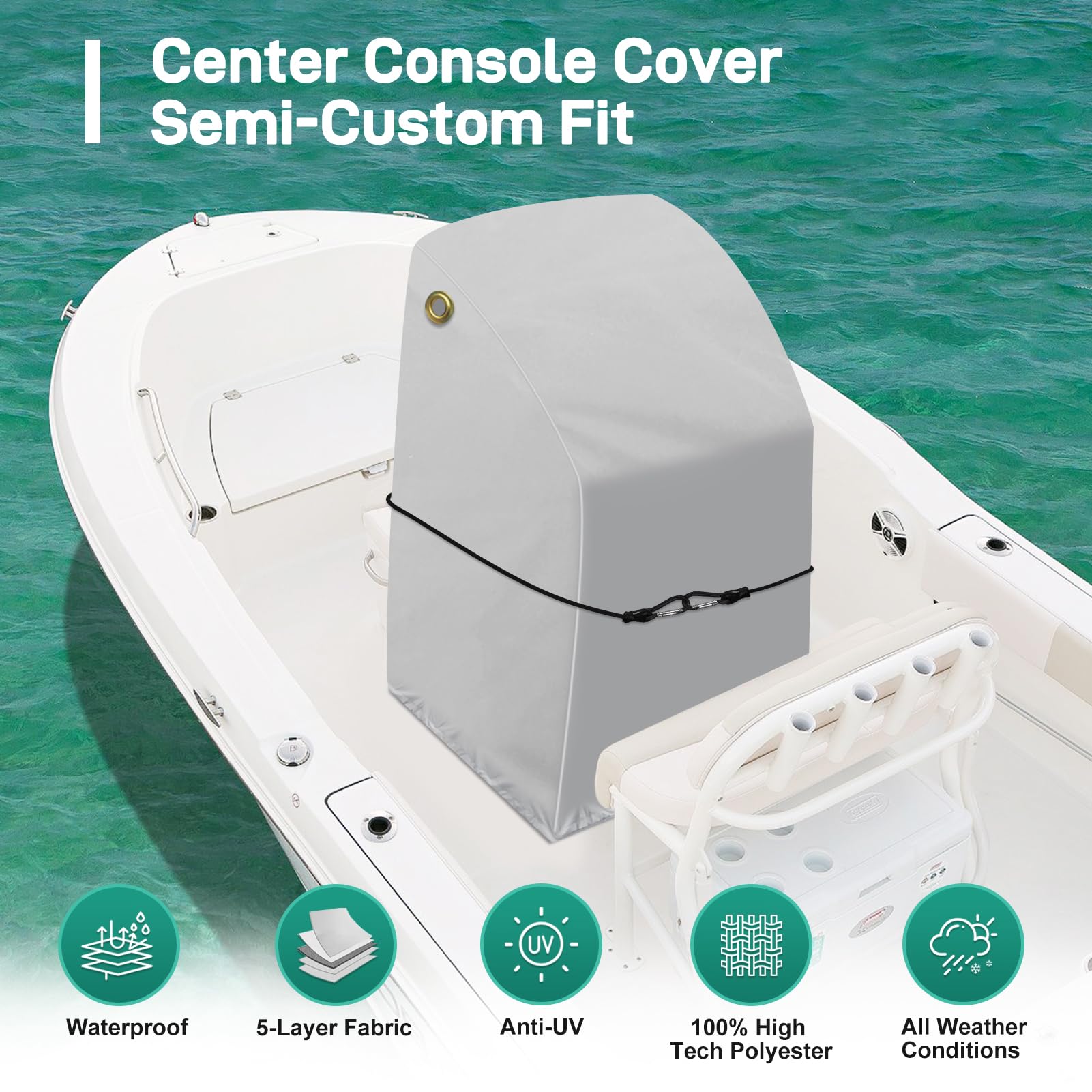 Copertura per console centrale per barca, impermeabile e antivento, resistente poliestere di grado marino, grigio, 102 x 117 x 114 cm (lunghezza x larghezza x altezza)