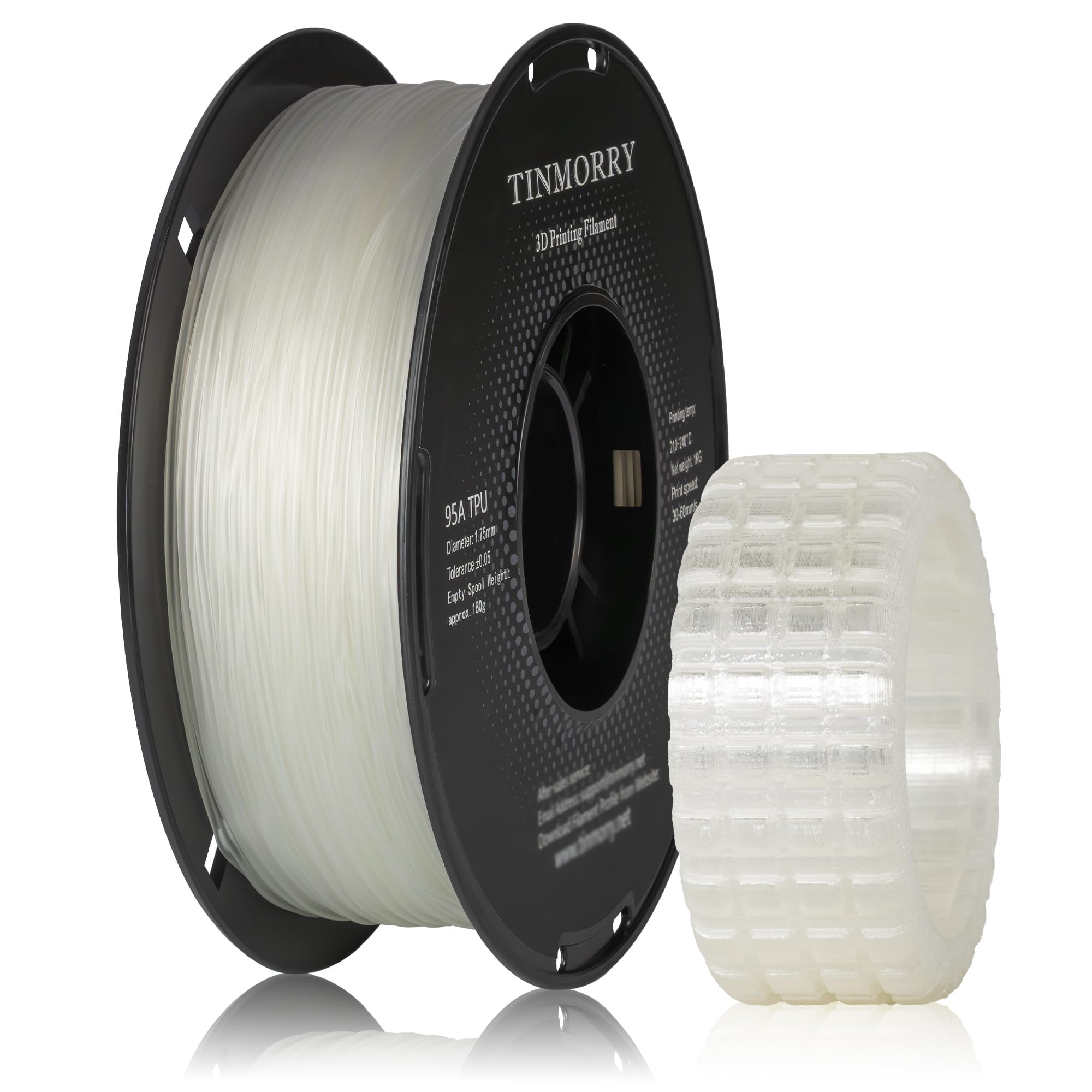 TINMORRY TPU Filament 1.75mm, TPU 95A Flexible 3D Printer Filament with Glossy Finish, Suitable for Most FDM 3D Printers, 1kg Spool (2.2 lbs),