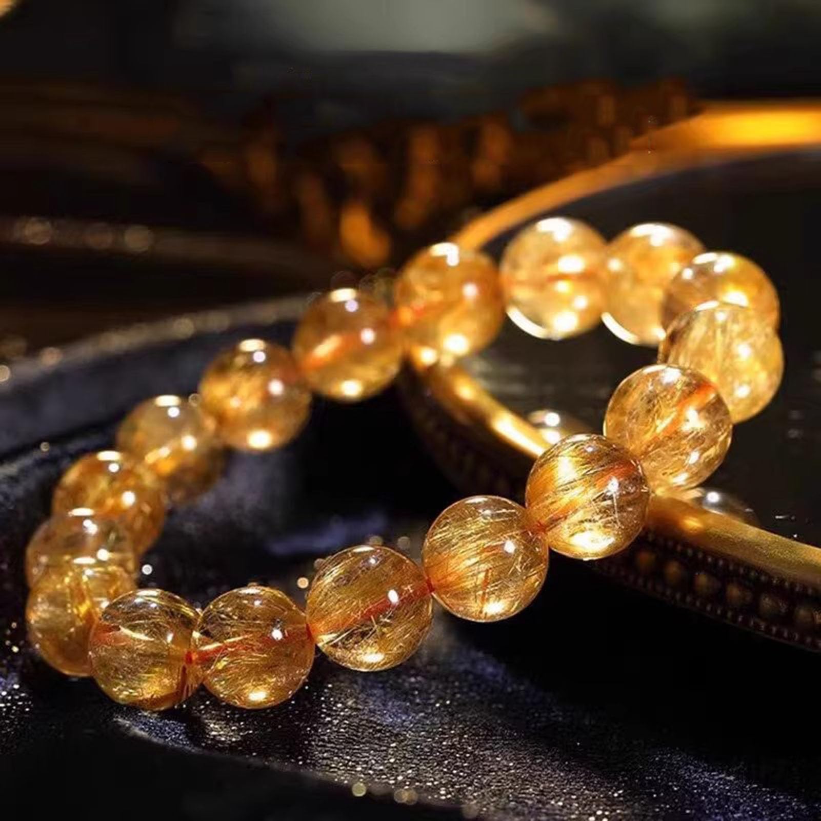 Bracciale in cristallo rutilato dorato naturale, gioielli Chakra di energia | Bracciale unisex per meditazione curativa, prosperità, regalo e fortuna, cristallo chiaro e luminoso, energia spirituale