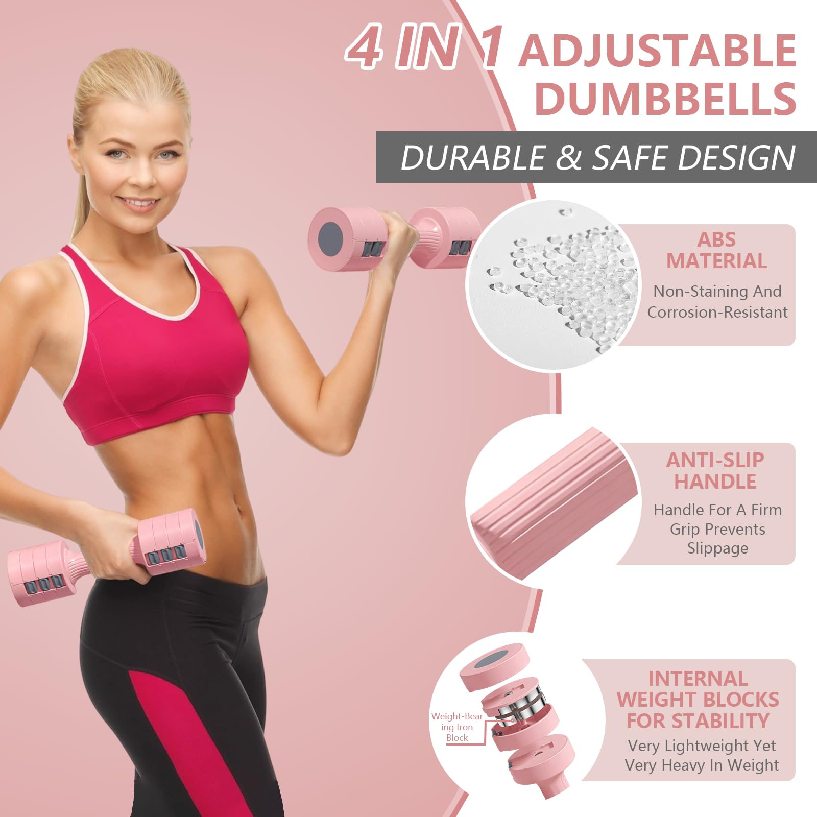 Kurzhanteln Set Damen, Verstellbare Hantel 2er Set, Gym Gewichte für Zuhause | 4-in-1 Gewichte Hanteln Set, je 1kg/1.5kg/2kg/2.5kg, Gym Equipment für Frauen, Workout Handgewichte für Krafttraining