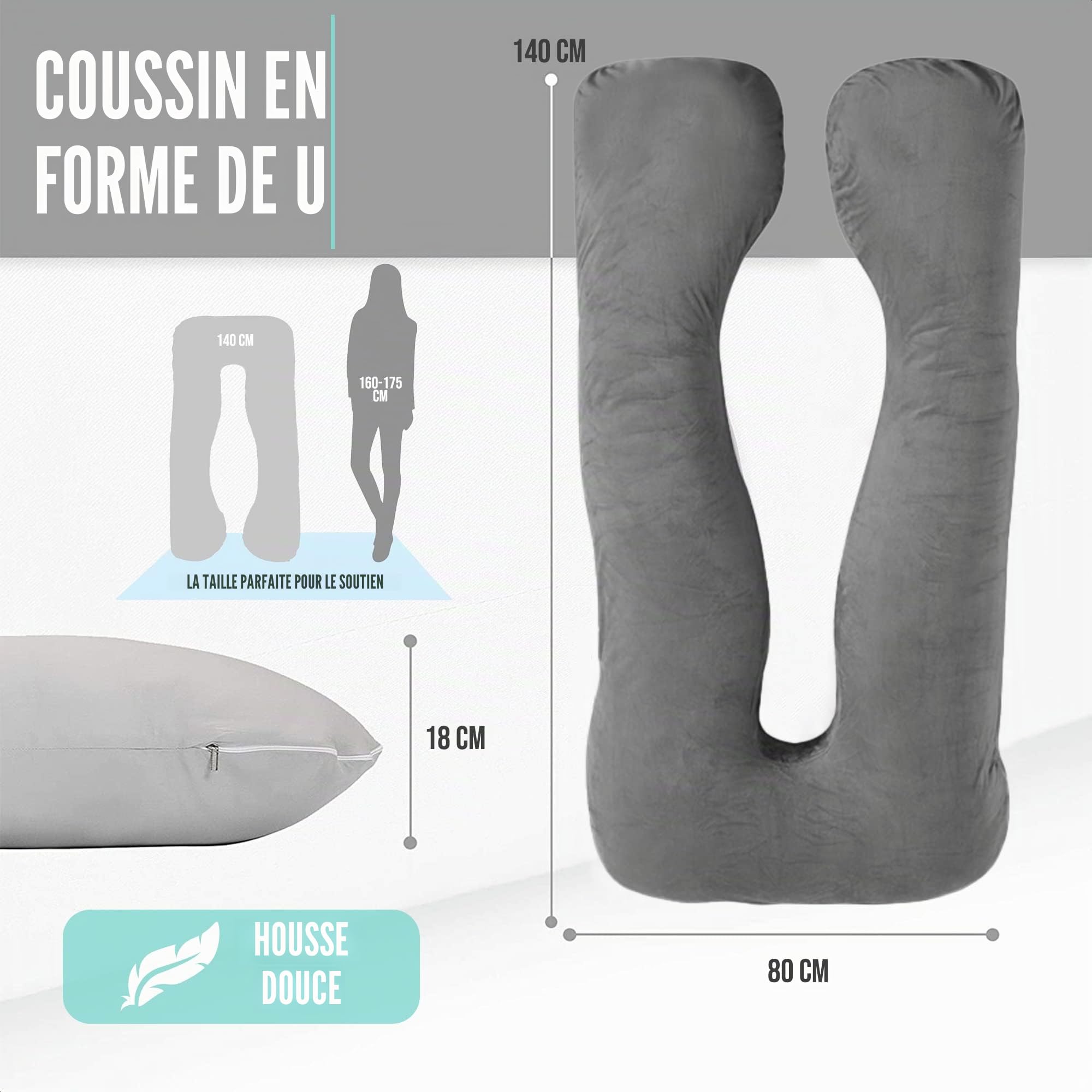 Strex Coussin de maternité XXL - 280cm - Coussin Gros - Housse amovible - Coussin de couchage latéral / oreiller corporel / Coussin nutritionnel