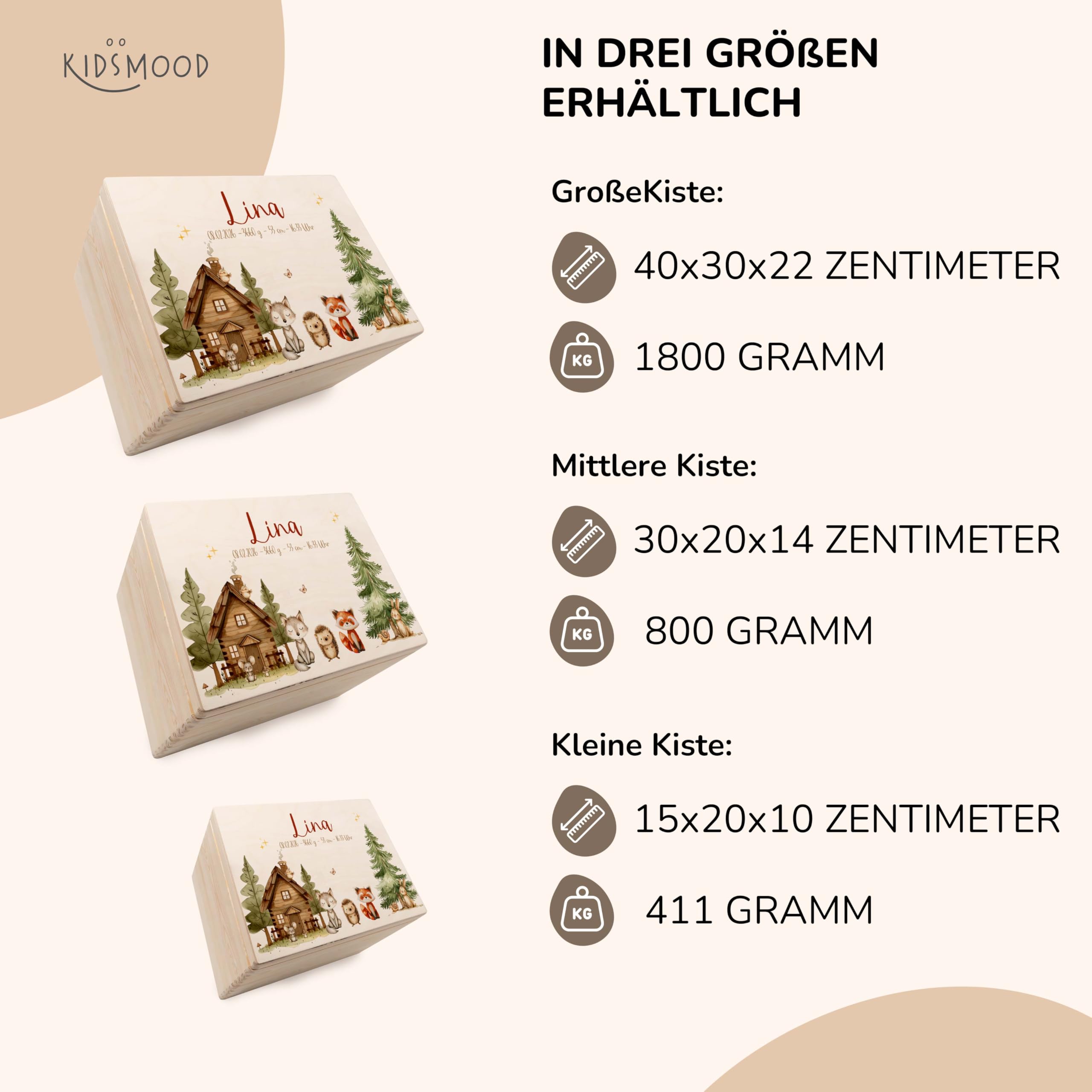 KIDSMOOD - Erinnerungsbox Baby, personalisierte Holzkiste mit Deckel, Ideal zur Aufbewahrung von Erinnerungen und als Geschenk zur Geburt, Taufe oder als Geburtstagsgeschenk für Mädchen und Jungen