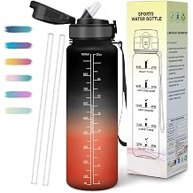 Drinking Bottle 1 L, BPA-Free, Suitable for Carbonated Drinks, Water Bottle, Leak-Proof, Drinking Bottle with Straw, Time Stimulation, Sports Bottle for Running, Bike, Fitness, Party