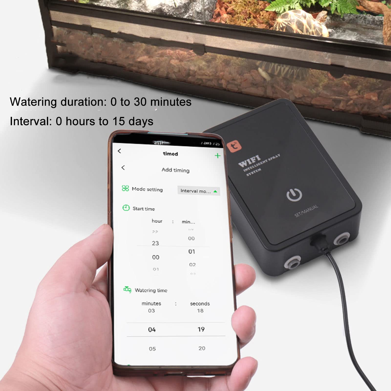 Cryfokt Humidificador para Reptiles, de Nebulización Controlado por WiFi con Panel Táctil y Boquillas de Pulverización Ajustables para Terrario Rana Serpiente Lagarto (Enchufe de la UE)