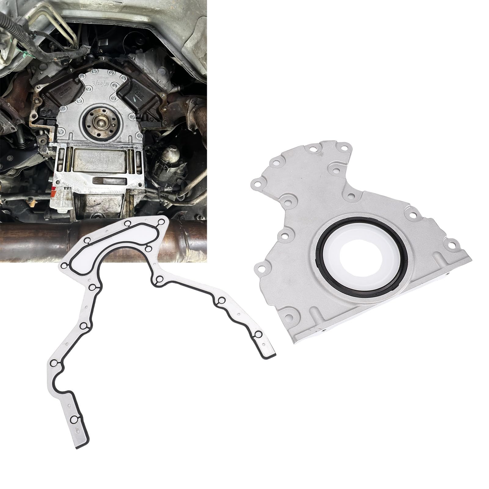 Kit di riparazione perdite olio motore Set di guarnizioni del coperchio della tenuta principale posteriore 14 pezzi 635 518 compatibile con V8 4.8L 5.3L 6.0L 6.2L