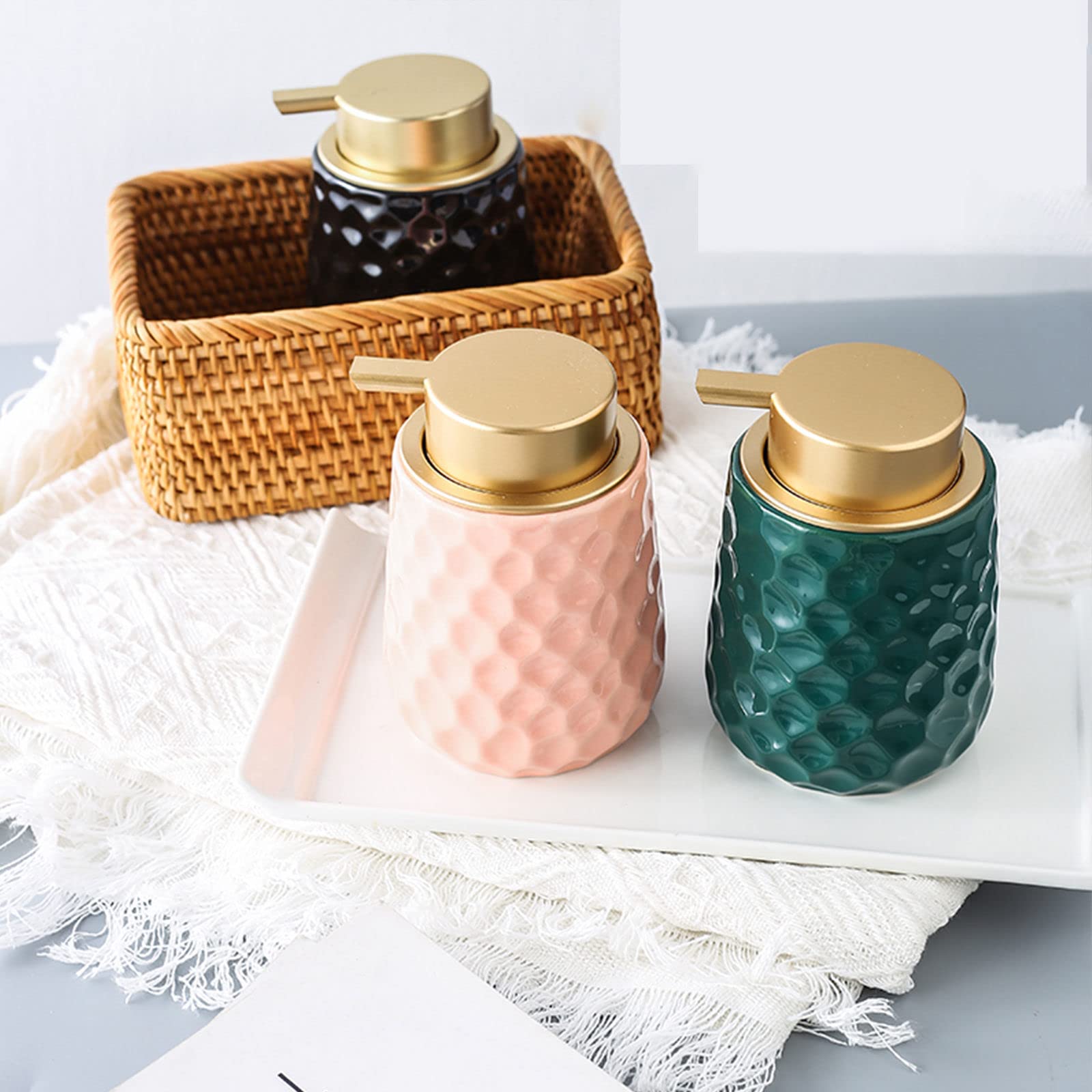 Dozownik mydła, ceramiczny dozownik mydła w piance, 11oz dozownik mydła w pianie ze złotą pompką, kreatywny ręczny dozownik do pianki, do kuchni w łazience-pink-330ml11.6oz (Color : Matte Black)