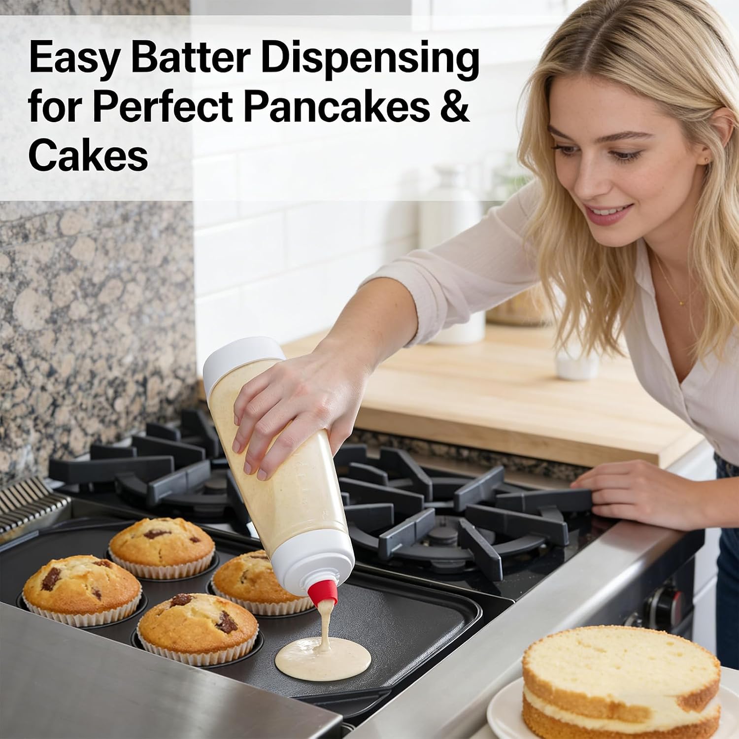 2-Pack Pancake Batter Dispenser & Mixer Bottle with Whisk Ball
