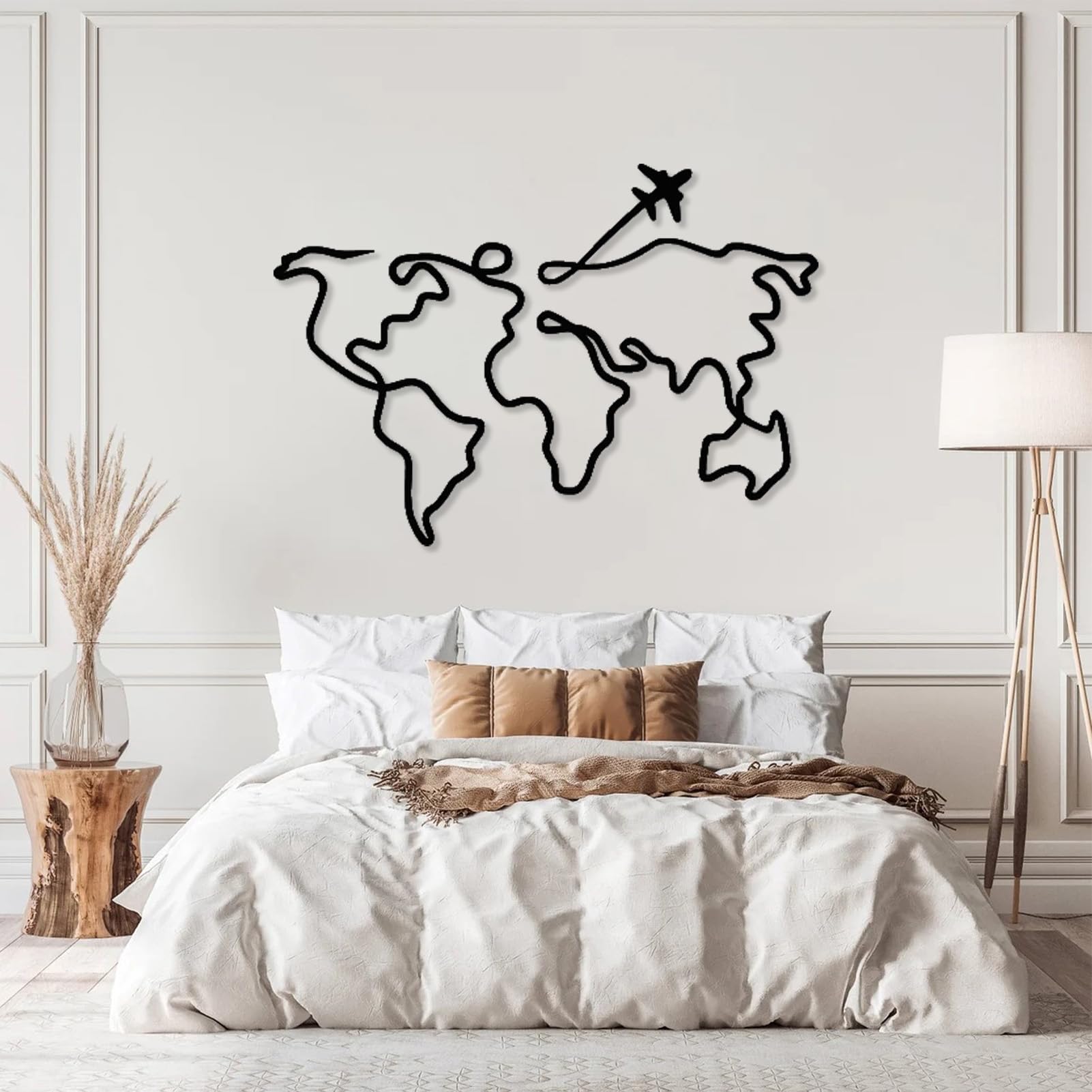Mappa del mondo con aerei, scultura murale in metallo dal tratto grafico